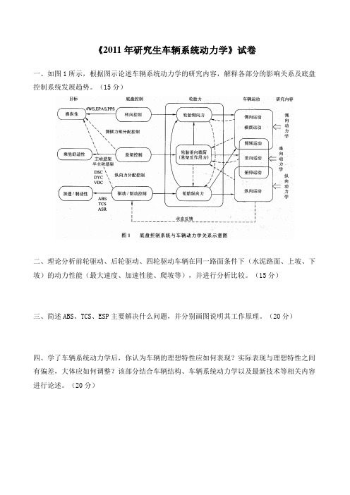 车辆系统动力学试卷2011