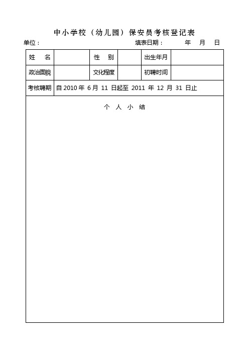 中小学校(幼儿园)保安员考核登记表