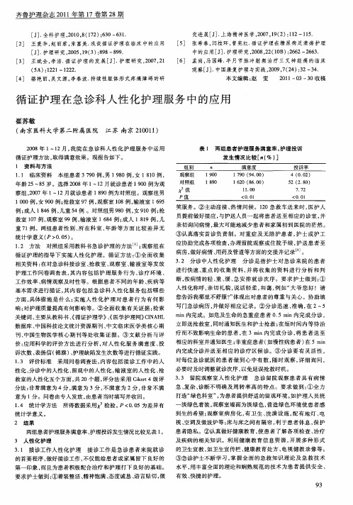循证护理在急诊科人性化护理服务中的应用