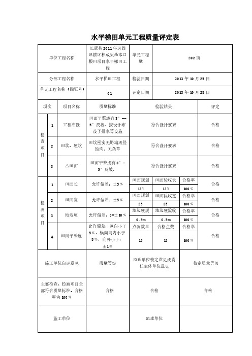 【免费下载】水平梯田单元工程质量评定表