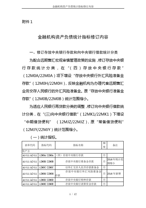 金融机构资产负债统计指标修订内容