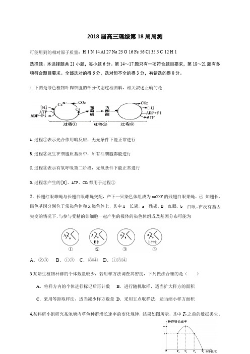 【全国百强校】广东省汕头市潮阳实验学校2018届高三第十八周周练理科综合试题(答案不全)