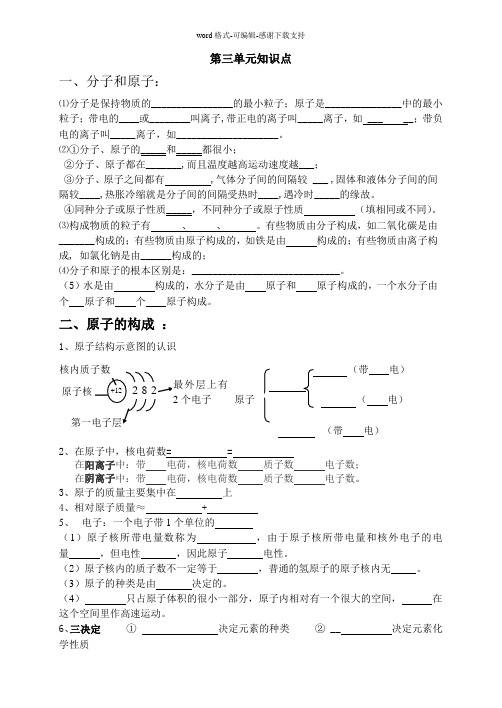 人教版九年级化学上册-第三单元《物质构成的奥秘》-填空版知识点