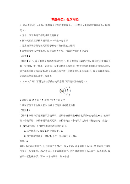 2018年中考化学真题分类汇编化学用语含解析