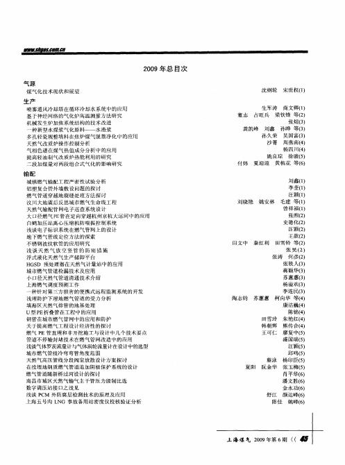 《上海煤气》2009年总目次