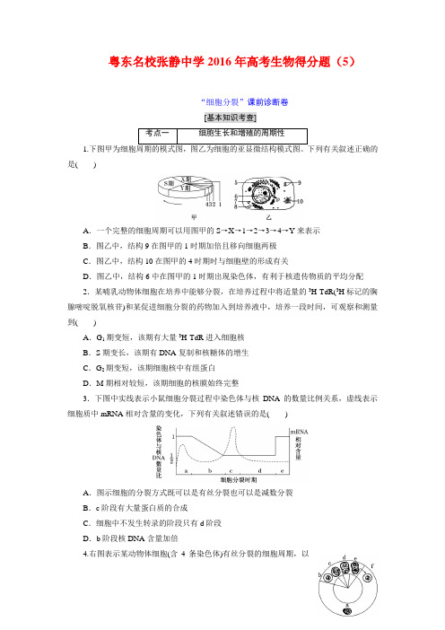 粤东名校张静中学2016年高考生物得分题 (5)