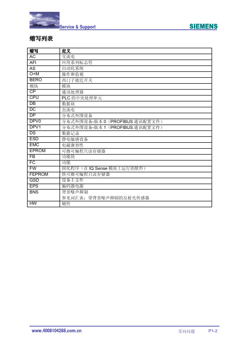 西门子常用缩写词列表