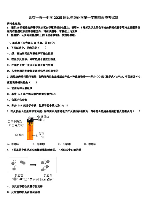 北京一零一中学2025届九年级化学第一学期期末统考试题含解析