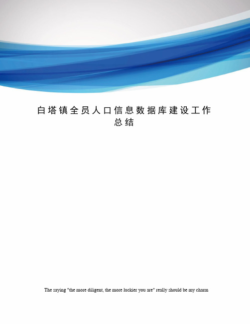 白塔镇全员人口信息数据库建设工作总结