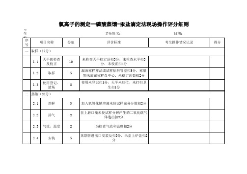 氯离子的测定--磷酸蒸馏-汞盐滴定法现场操作评分细则