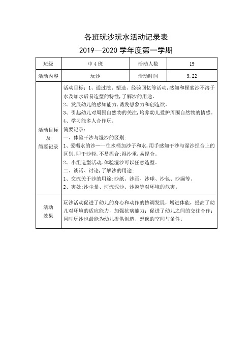 中班玩沙玩水记录表