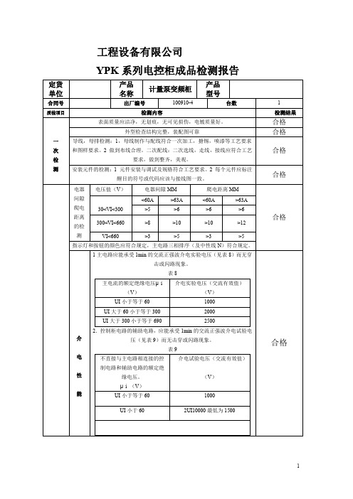 YPK系列电控柜成品检测报告