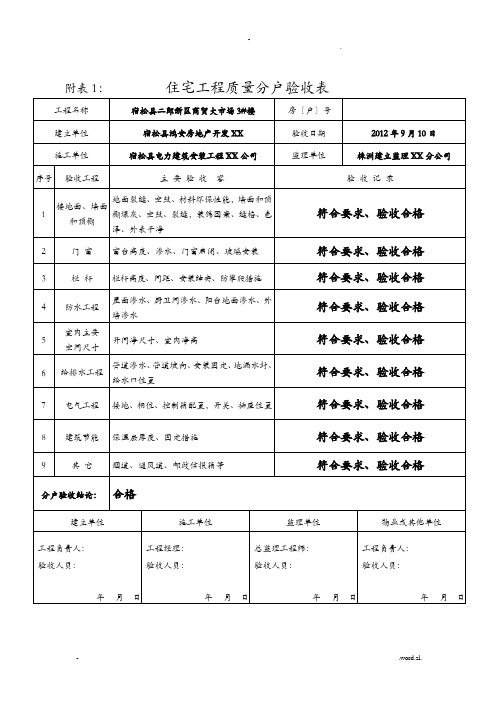 分户验收表格填写示例