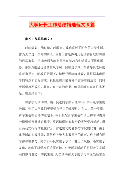 大学班长工作总结精选范文5篇