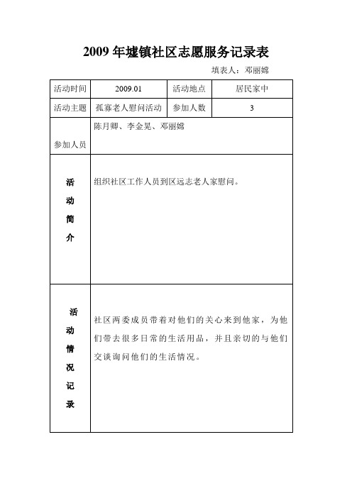 2009孤寡老人志愿服务活动记录表