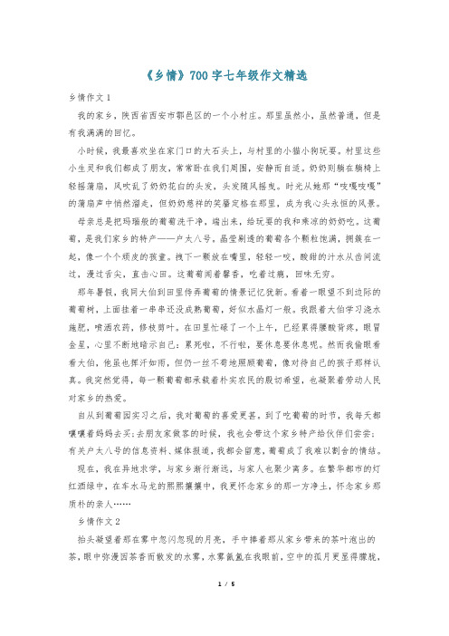 《乡情》700字七年级作文精选