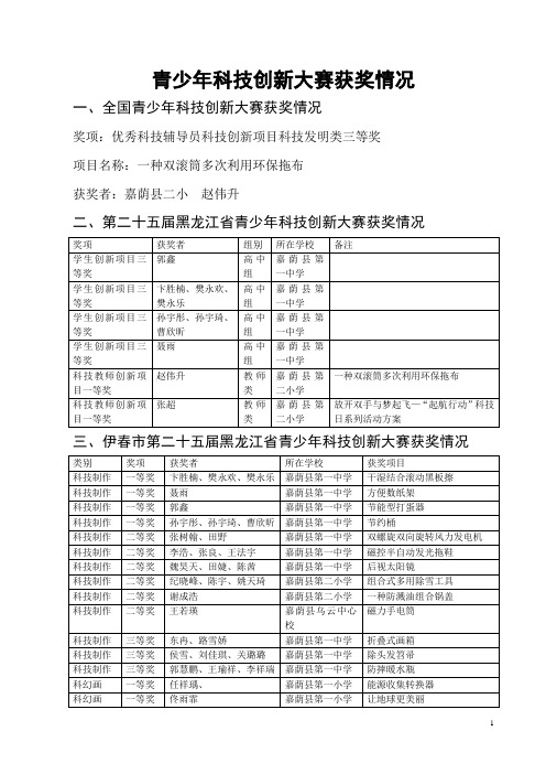 青少年科技创新大赛获奖情况