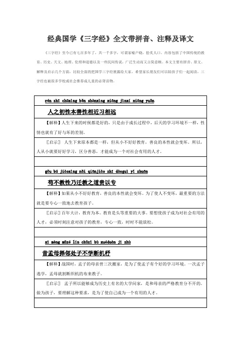 经典国学《三字经》全文带拼音、注释及译文