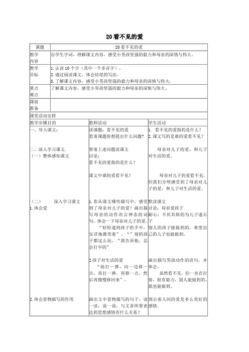 五年级语文上册第五单元20《看不见的爱》原创教案北京版