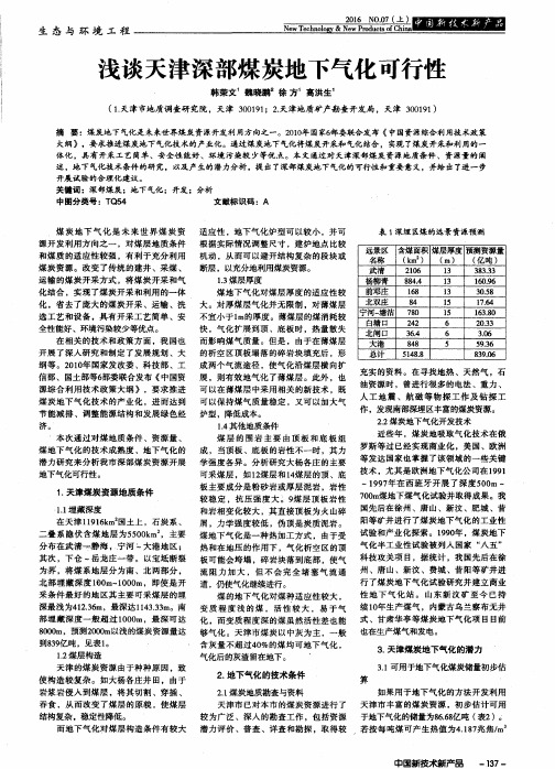 浅谈天津深部煤炭地下气化可行性