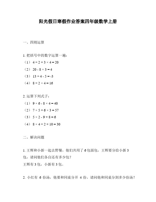 阳光假日寒假作业答案四年级数学上册