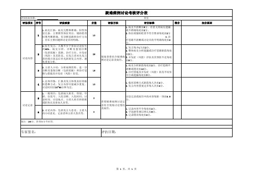 疑难病例讨论考核评分表