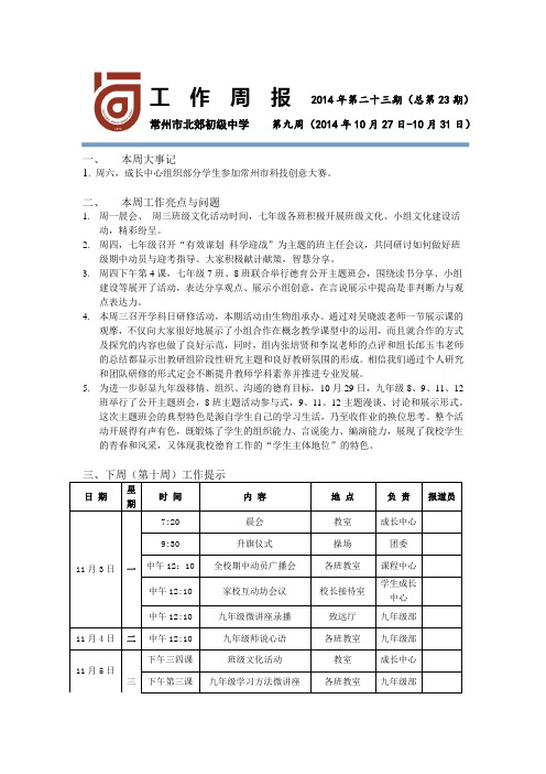 北郊初中工作周报模板23期