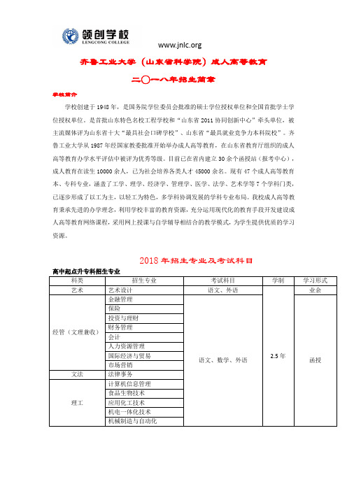 2018年齐鲁工业大学成人高考招生简章