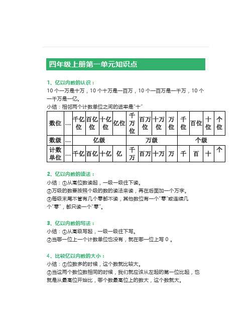 人教版四年级上册数学《第一单元》知识点+测试卷及答案,