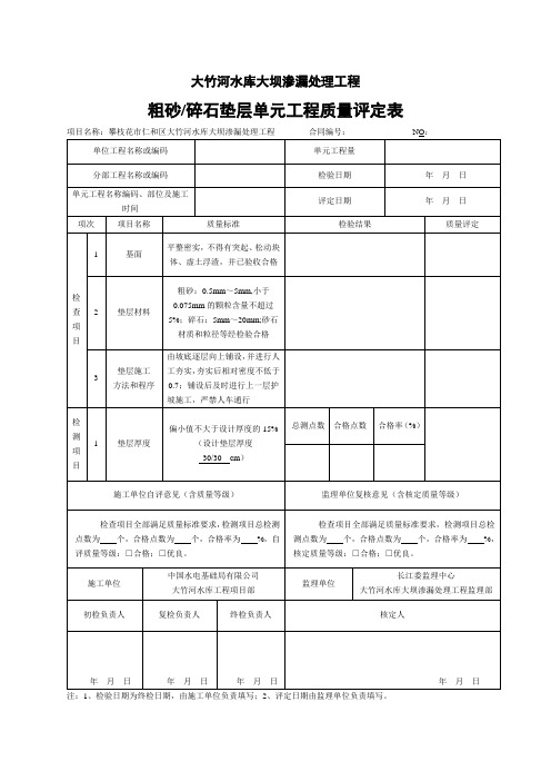 粗砂、碎石垫层单元工程质量评定表