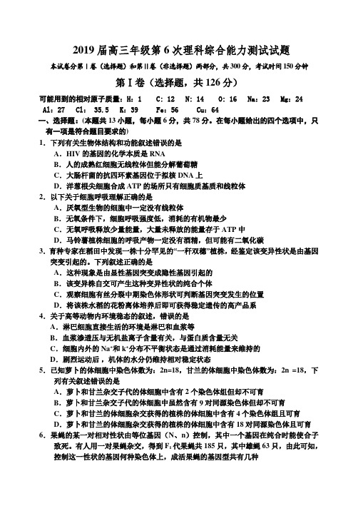 2019届高三年级第6次理科综合能力测试试题