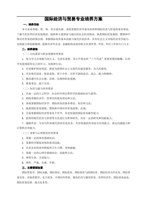 南京财经大学 国贸专业人才培养方案