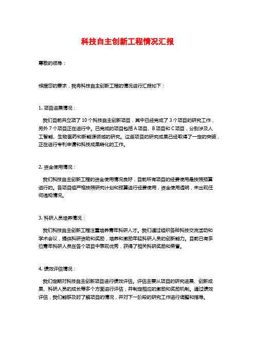 科技自主创新工程情况汇报