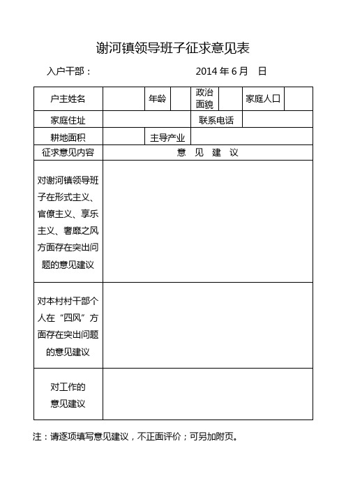 谢河镇领导班子征求意见表