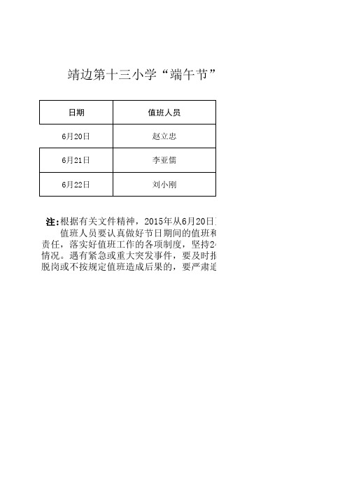 第十三小学端午节安全值班表