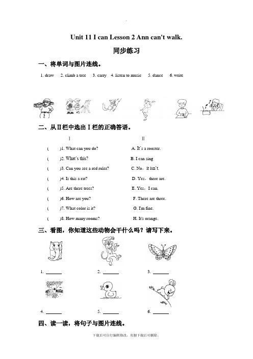 北师大版(三起)英语三年级下册Unit 11 I can Lesson 2 Ann can't wa