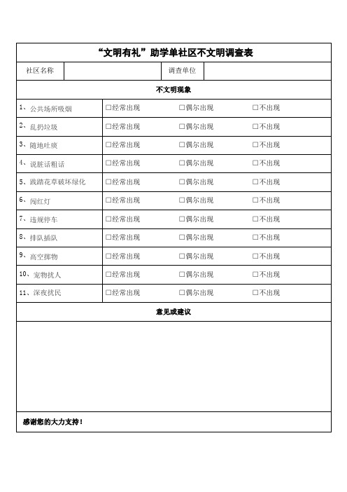 文明有礼助学单社区不文明调查表