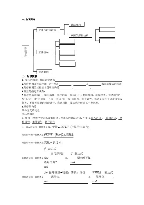 人教社B版高中数学必修三算法初步复习总结