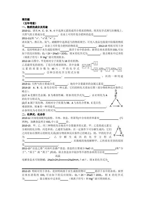 2015-2011河南中考化学真题分类--填空题