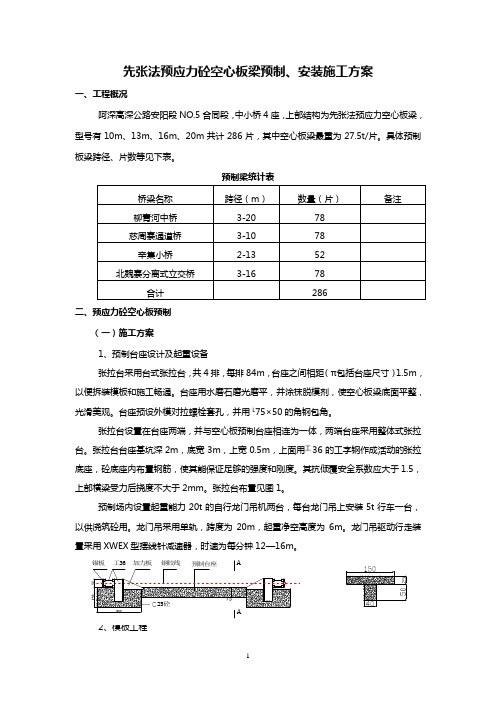 先张法预应力砼空心板梁预制、安装施工方案