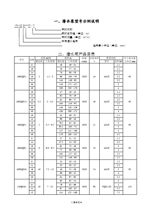 潜水泵型号大全