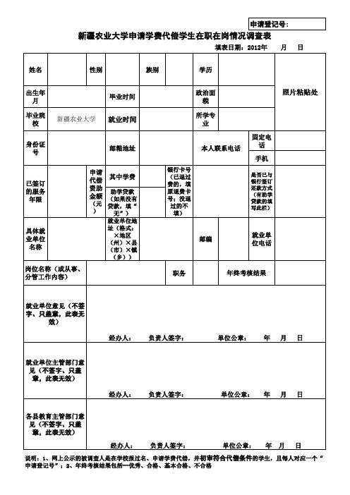 退学费表格