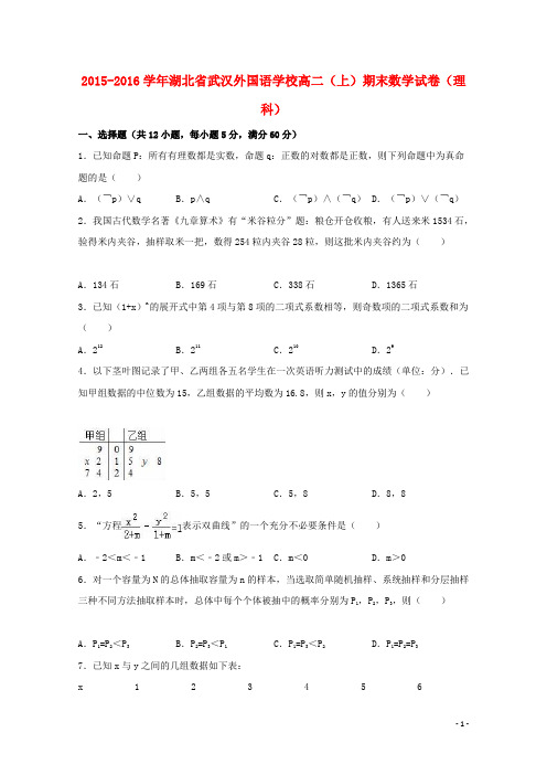 湖北省武汉外国语学校高二数学上学期期末试卷理(含解析)