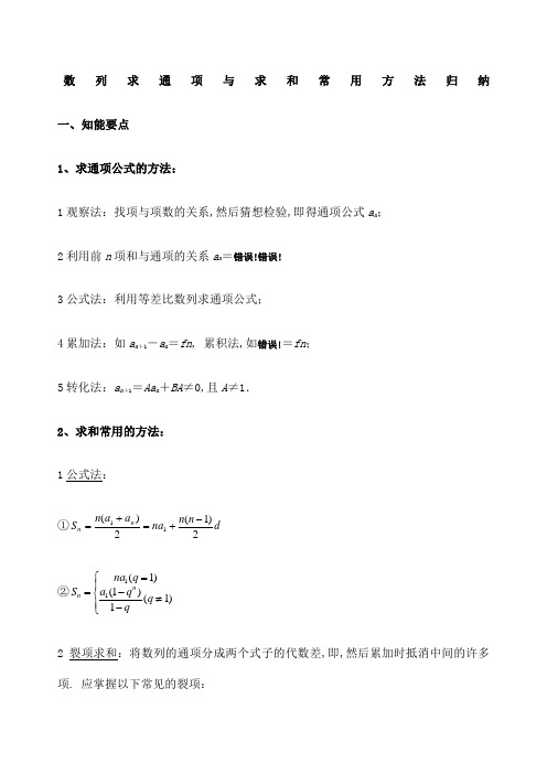 高二数学必修数列求通项求和知识点方法练习题总结