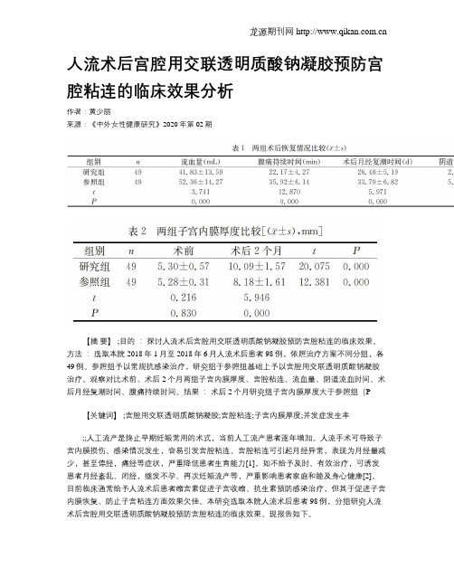 人流术后宫腔用交联透明质酸钠凝胶预防宫腔粘连的临床效果分析