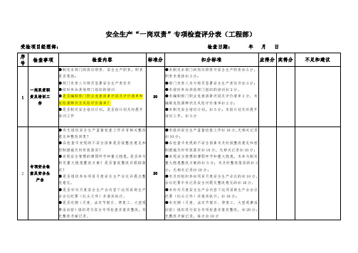 安全生产“一岗双责”专项检查评分表(项目管理部)