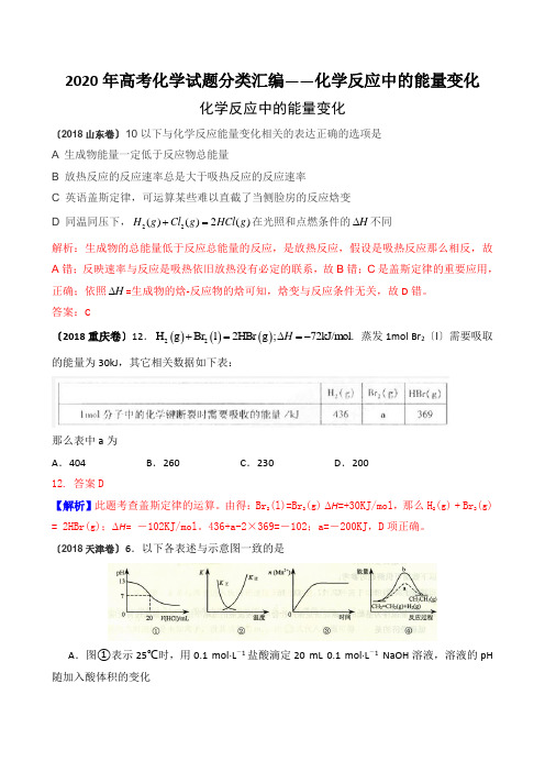 2020年高考化学试题分类汇编——化学反应中的能量变化 