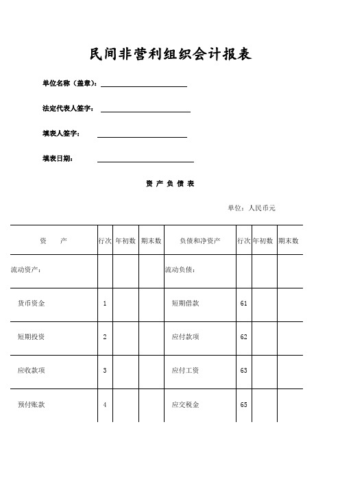 民间非营利组织会计报表