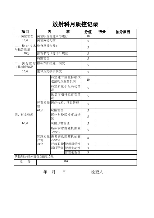 放射科月质控记录