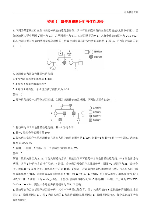 2019版高考生物二轮专题复习 加试选择题对点特训4 遗传系谱图分析与伴性遗传